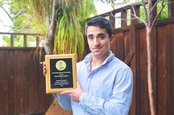 Dominic Francisco shows off his Serling Award